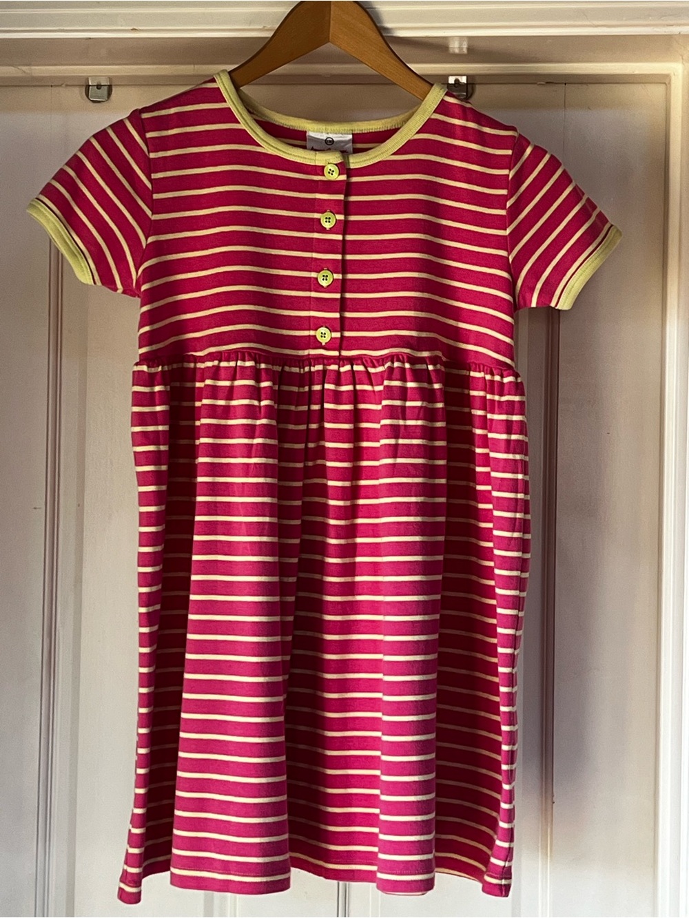 Hanna Andersson Girls Sz 130 cm US 8 Pink Striped Short Sleeve Dress